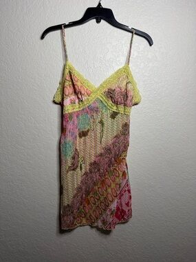 SOLD Vintage Y2K Floral Lace-Trim Slip Top in Yellow and Multi
